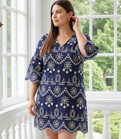dress Plus Size Flare Sleeve Embroidered Dress