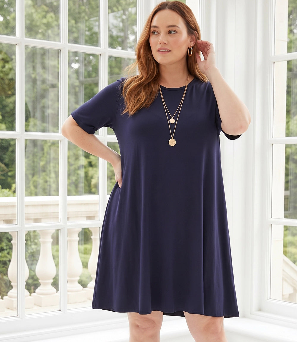 dress Plus Size Short Sleeve A-Line Dress