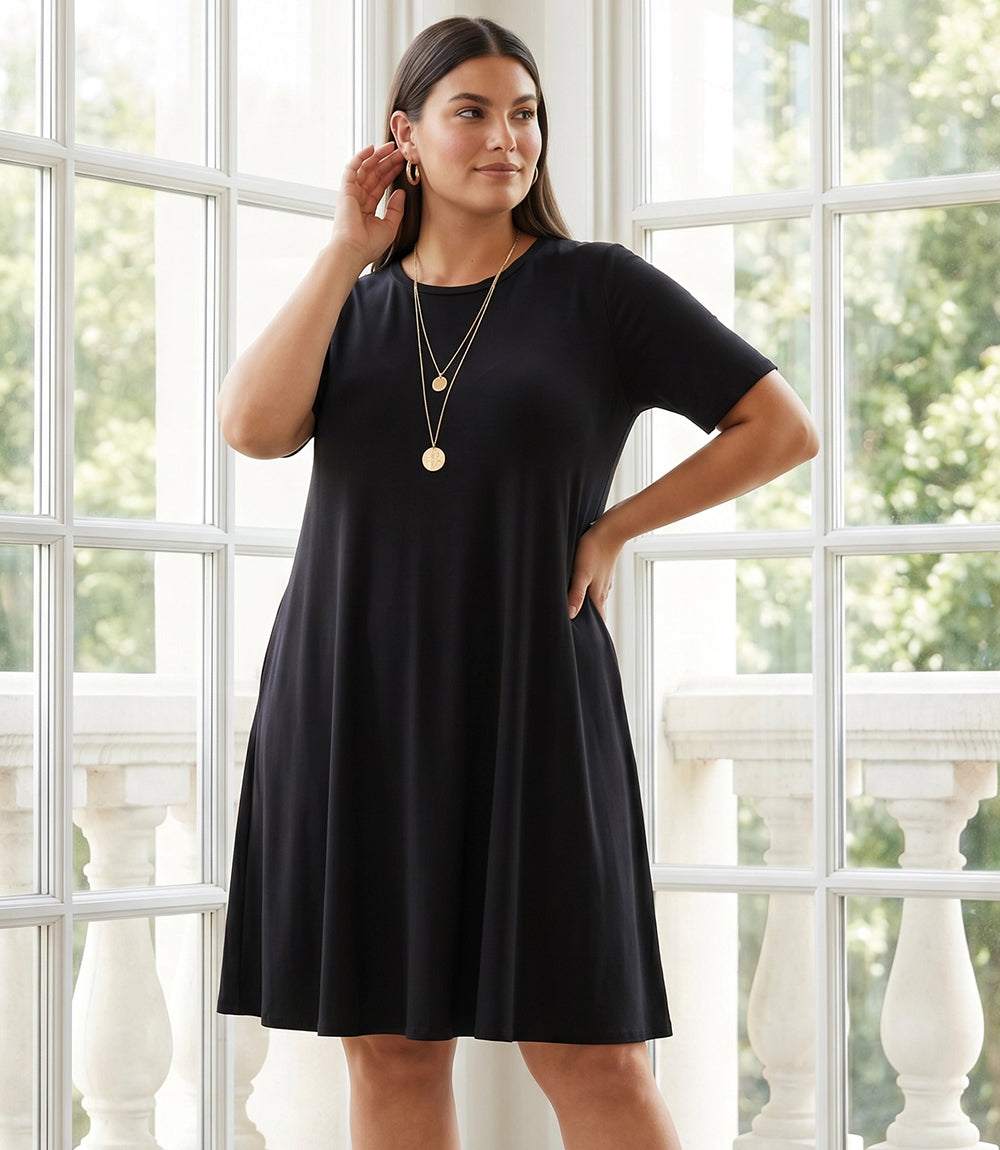 dress Plus Size Short Sleeve A-Line Dress