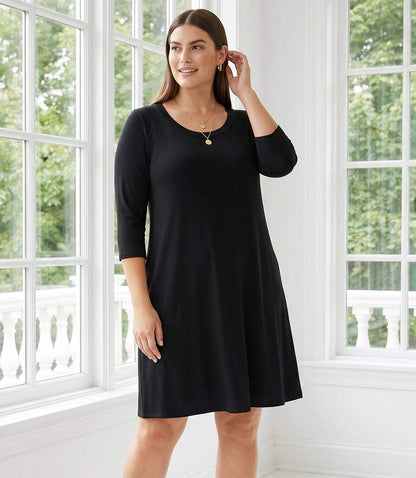 dress Plus Size Three Quarter Sleeve A-Line Dress