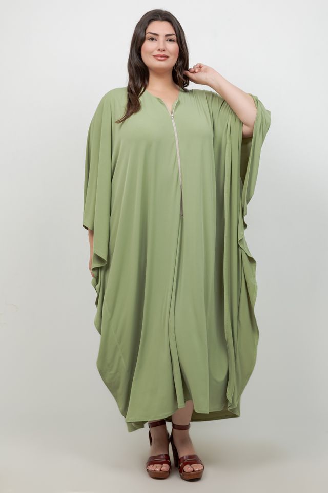 Vikki Vi Jersey Pistachio Zip Front Caftan