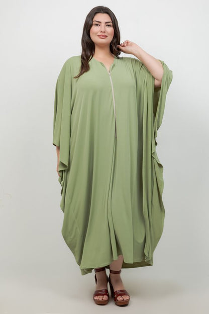 Vikki Vi Jersey Pistachio Zip Front Caftan