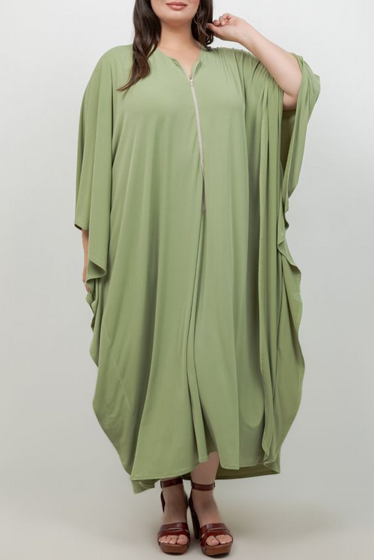 Vikki Vi Jersey Pistachio Zip Front Caftan
