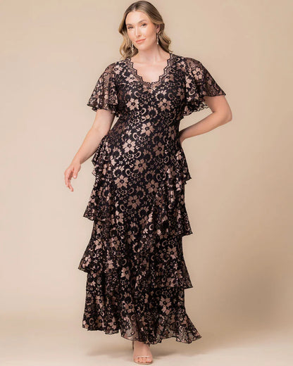 Mon Ange Tiered Lace Evening Gown
