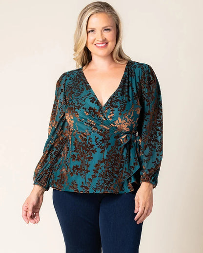 Tops Loretta Long Sleeve Velvet Wrap Top