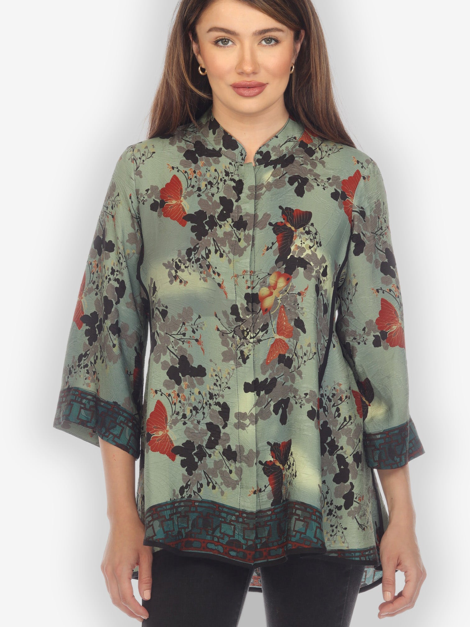 Jackets Butterfly Clouds Border Tummy Tuck Blouse