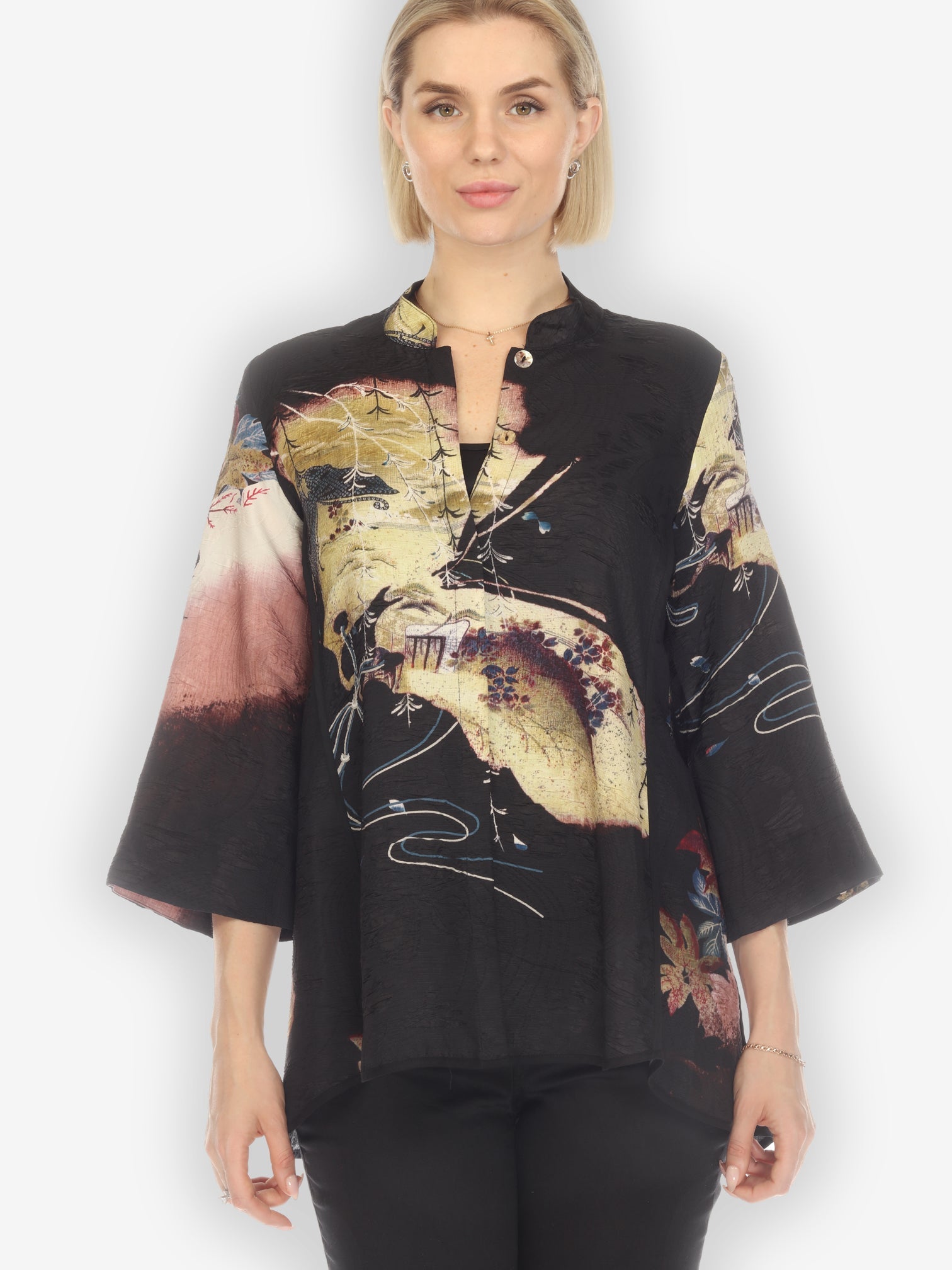 Tummy Tuck Blouse Butterfly Landscape Placement Blouse