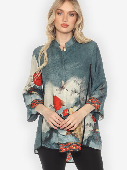 Tummy Tuck Shirt Blossom and Medallion Dragonfly Mountains Shirt