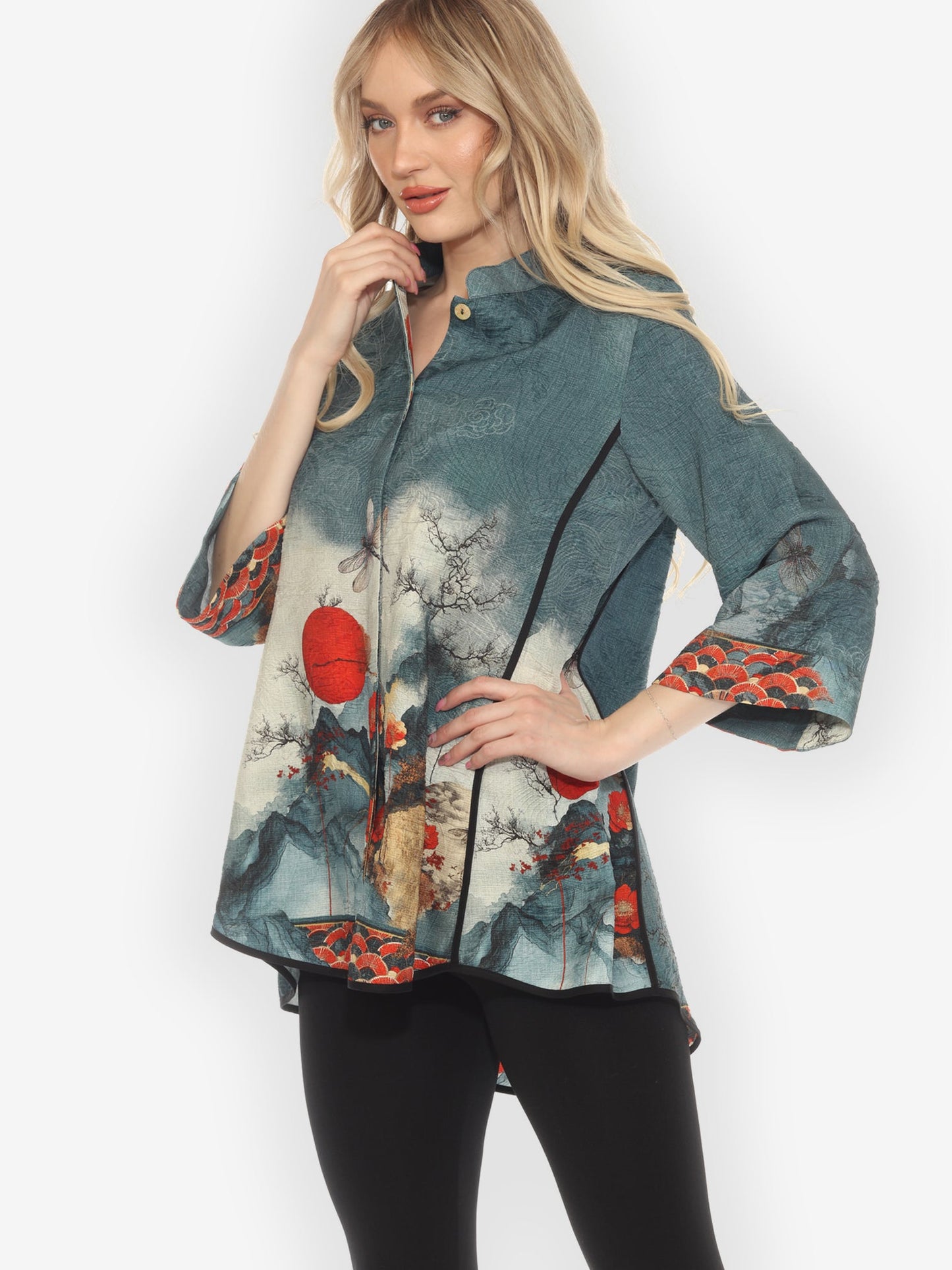 Tummy Tuck Shirt Blossom and Medallion Dragonfly Mountains Shirt