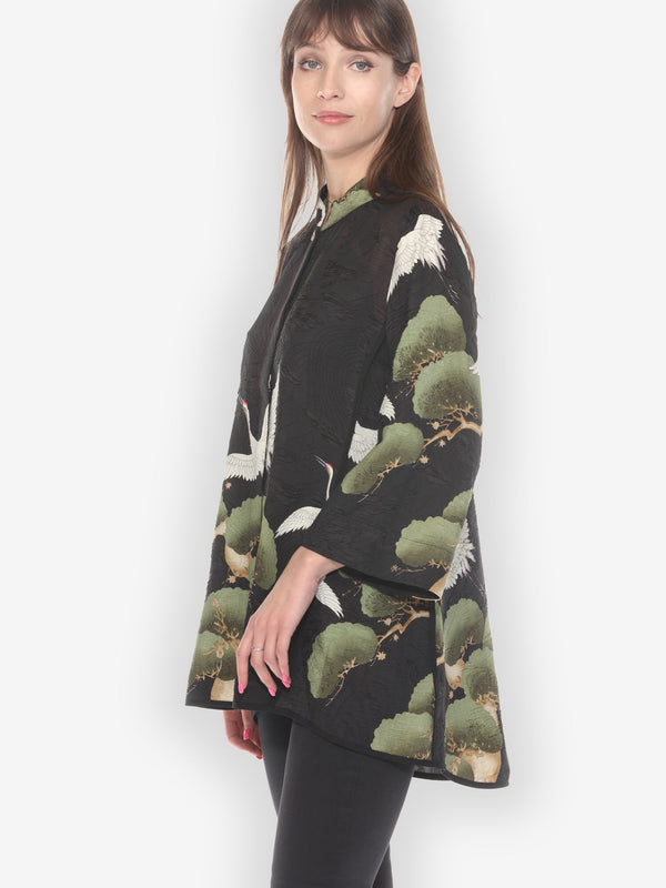 Cranes Over Forest Tummy Tuck Shirt