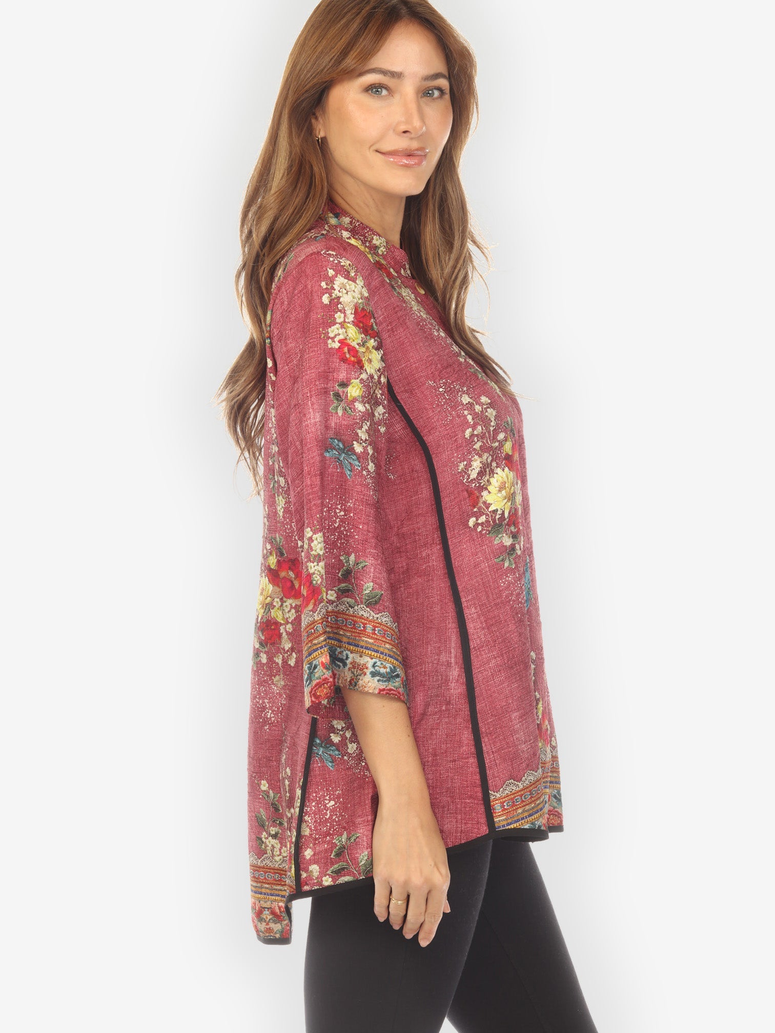 Open Front Kimono Dragonfly and Waterlilies Tummy Tuck Shirt
