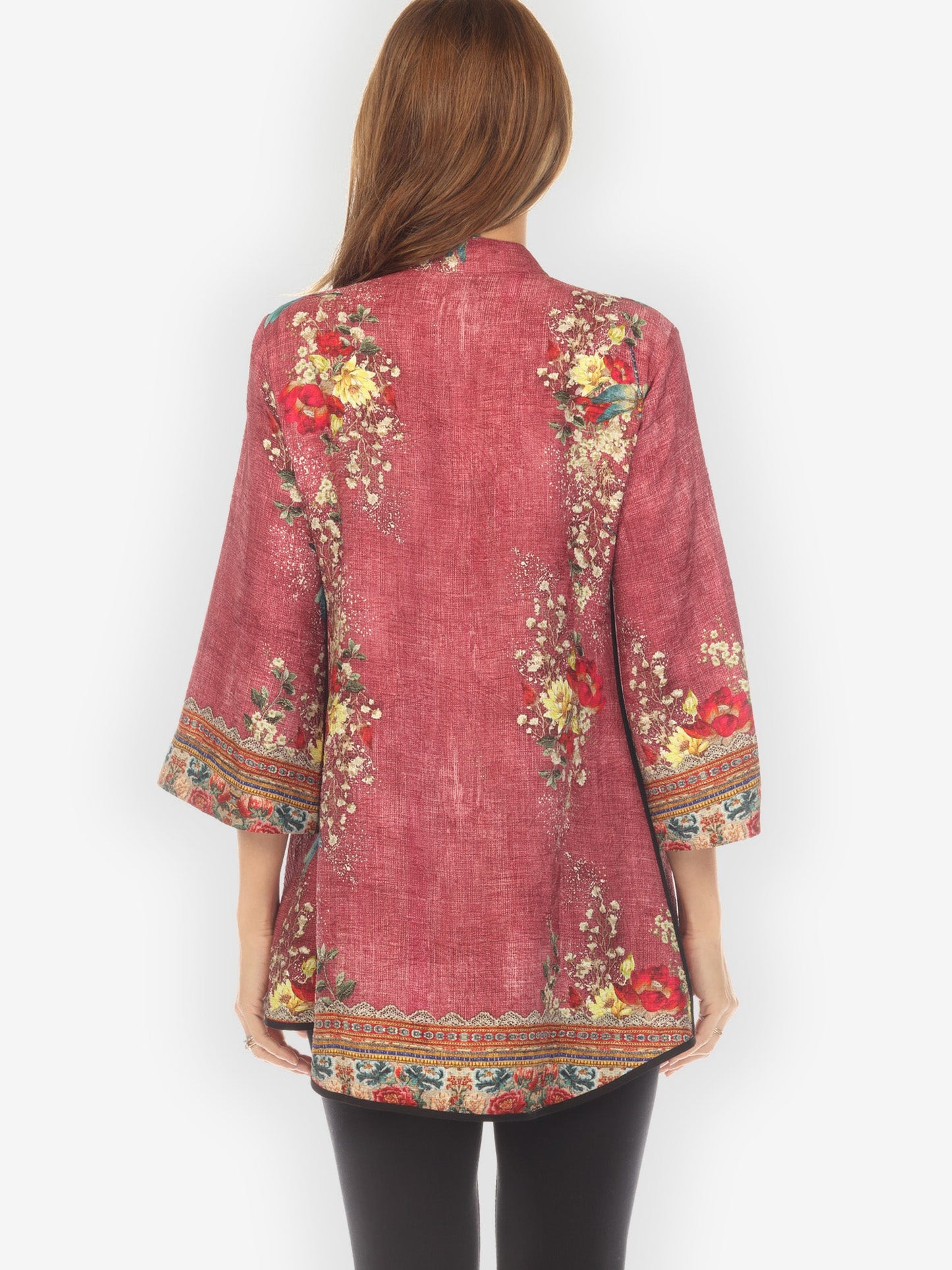 Open Front Kimono Dragonfly and Waterlilies Tummy Tuck Shirt