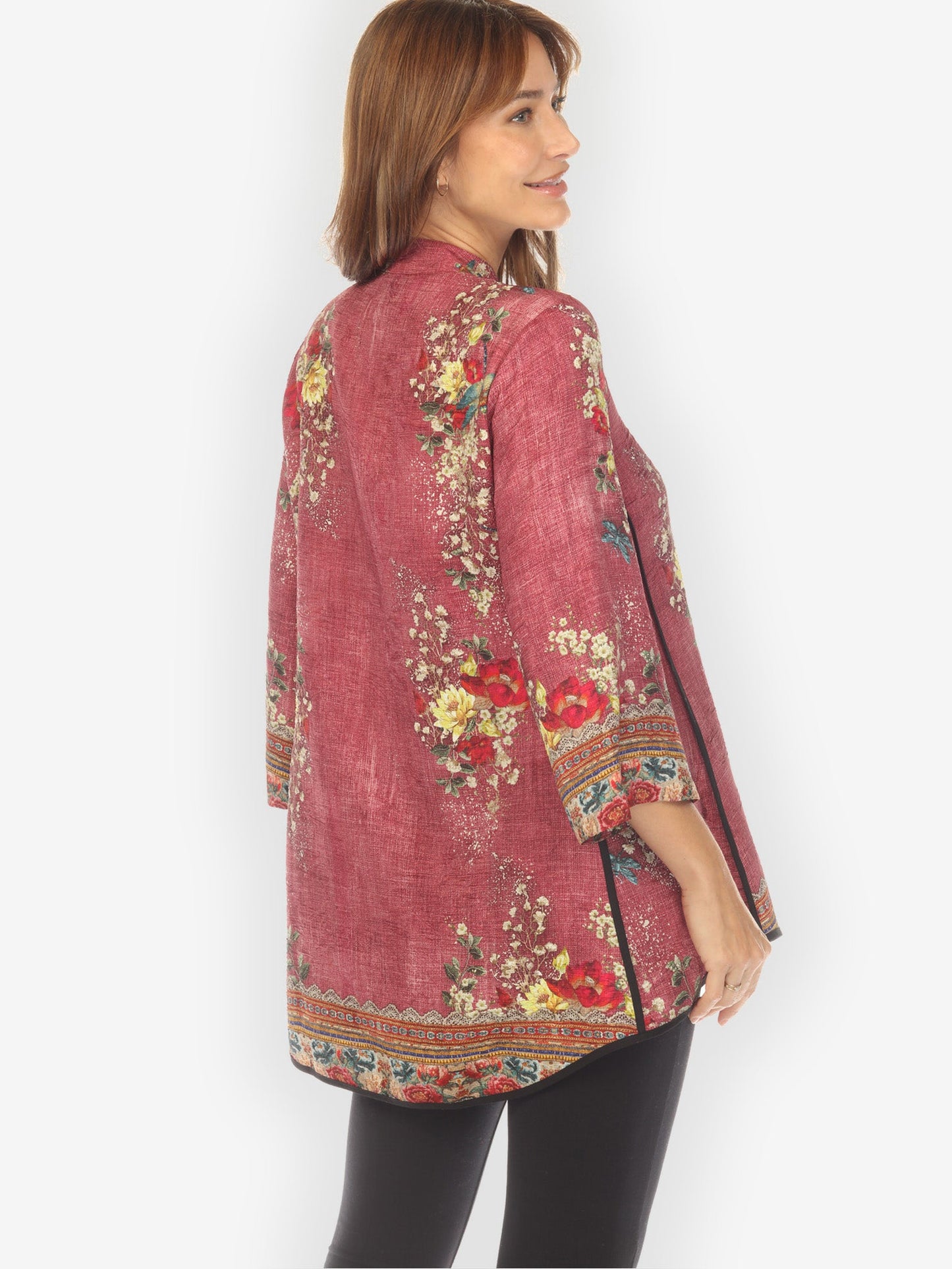 Open Front Kimono Dragonfly and Waterlilies Tummy Tuck Shirt