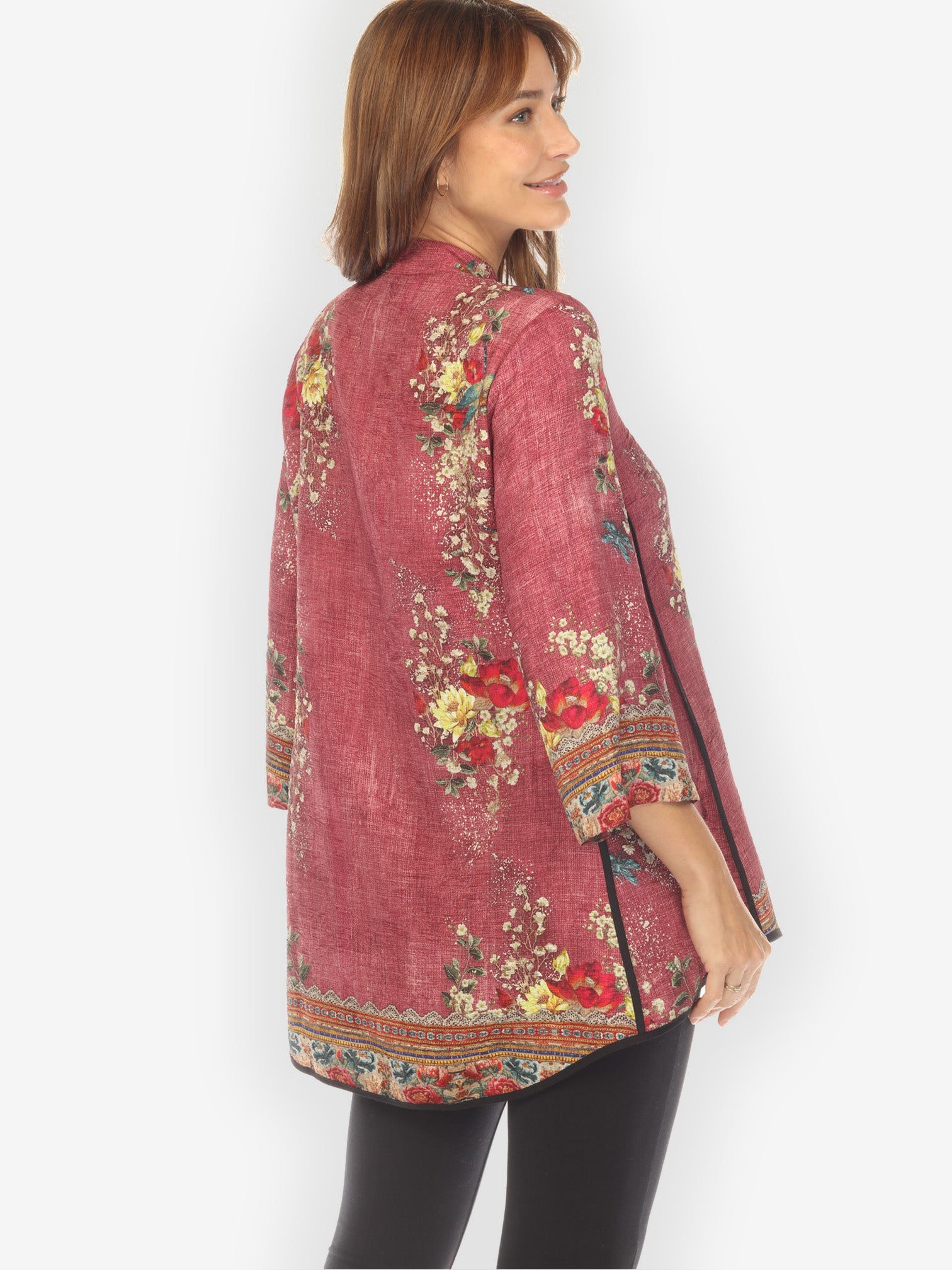Open Front Kimono Dragonfly and Waterlilies Tummy Tuck Shirt