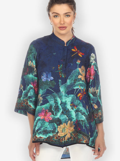Jackets Dragonfly Lotus Turquoise Tummy Tuck Blouse