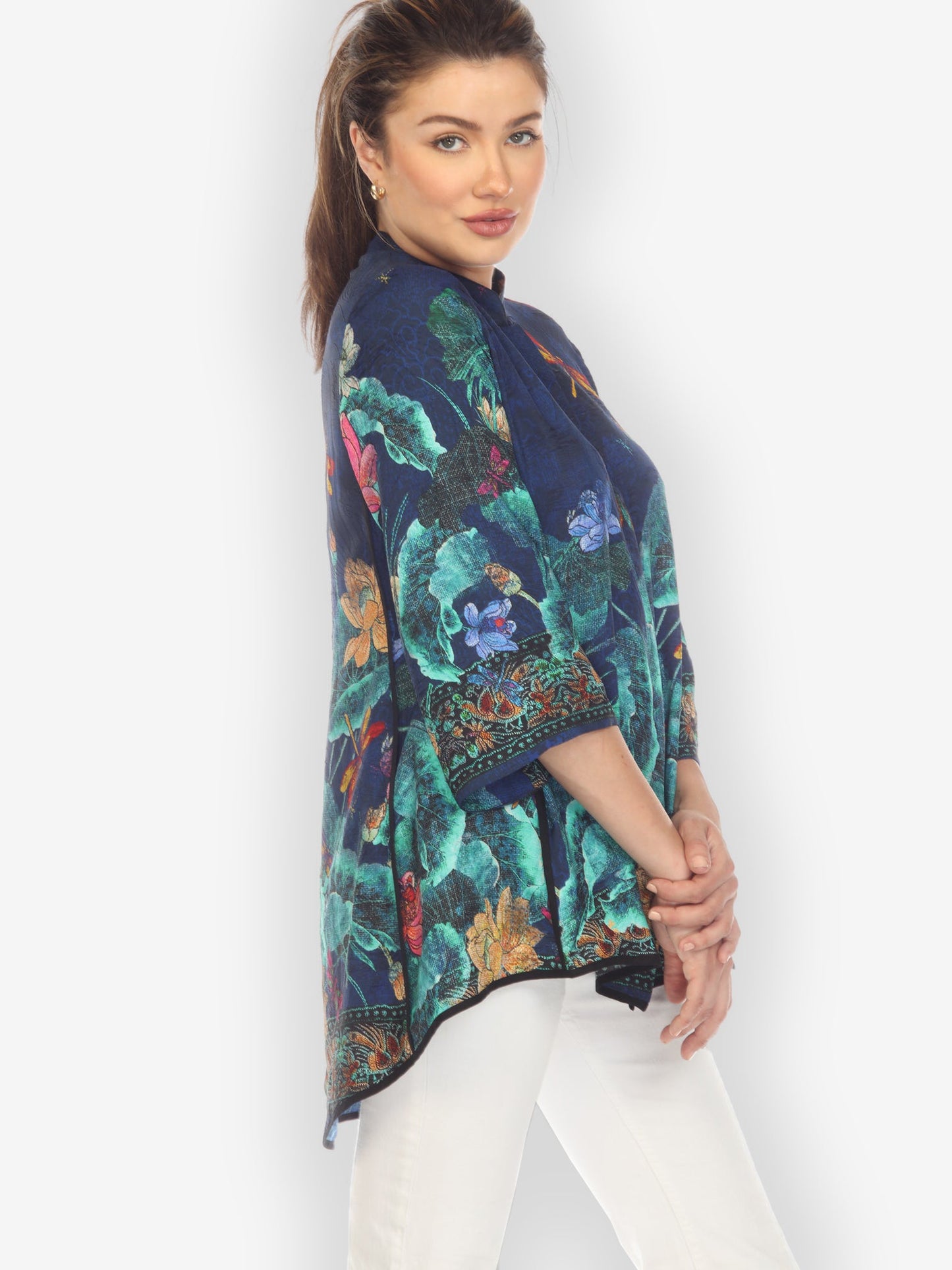 Jackets Dragonfly Lotus Turquoise Tummy Tuck Blouse