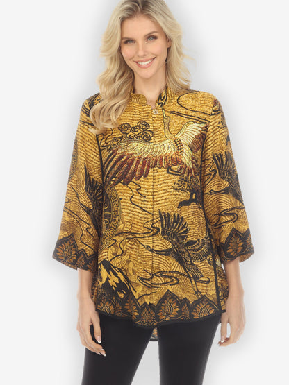 Jackets Elegant Crane Design Tummy Tuck Shirt