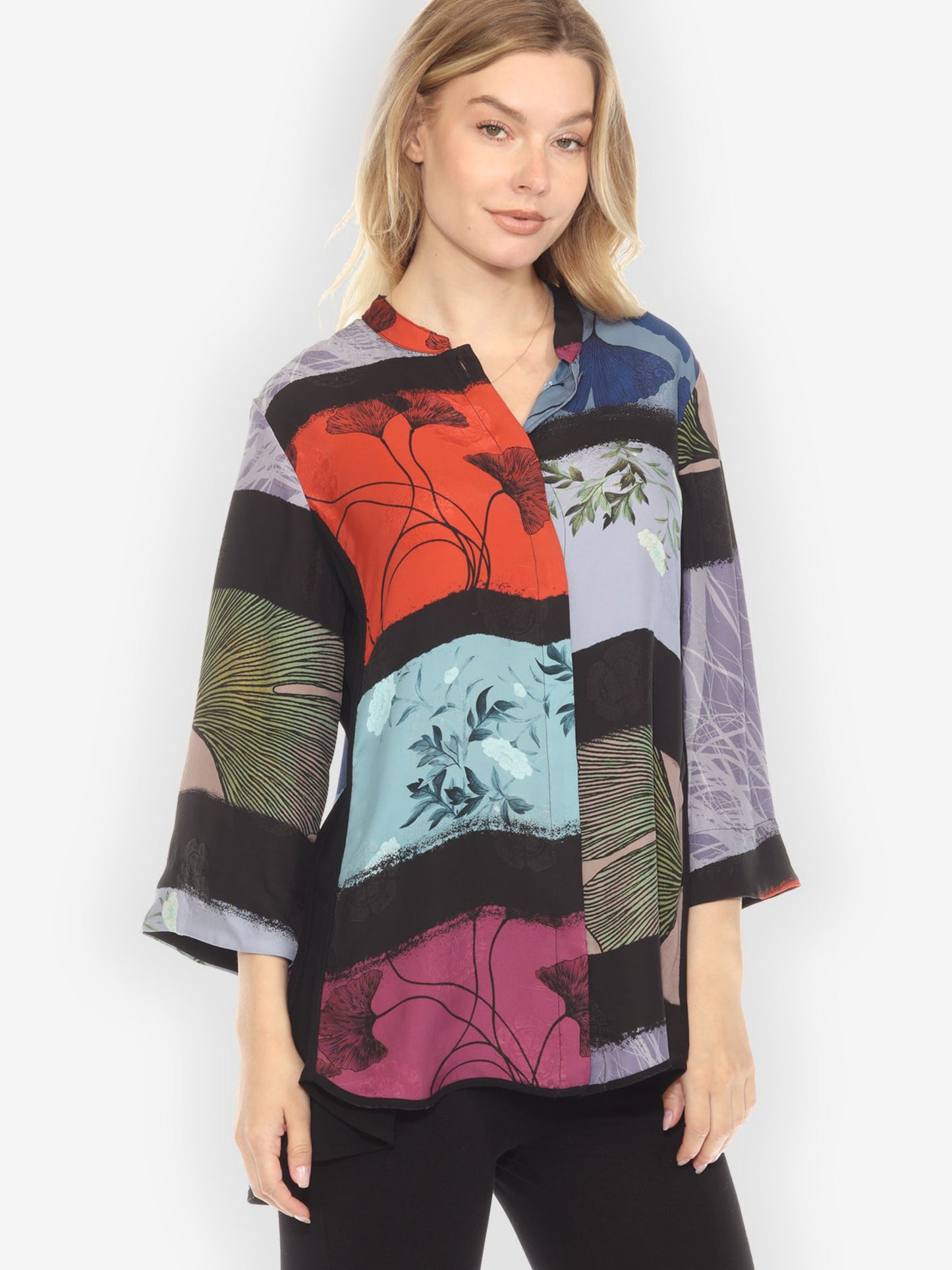 Tummy Tuck Shirt Gingko Leaves Cheerful Tummy Tuck Silk Shirt