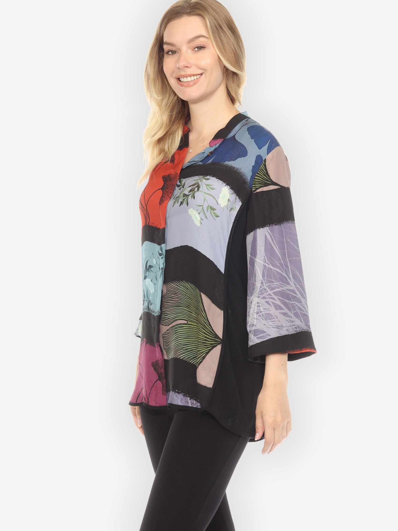 Tummy Tuck Shirt Gingko Leaves Cheerful Tummy Tuck Silk Shirt