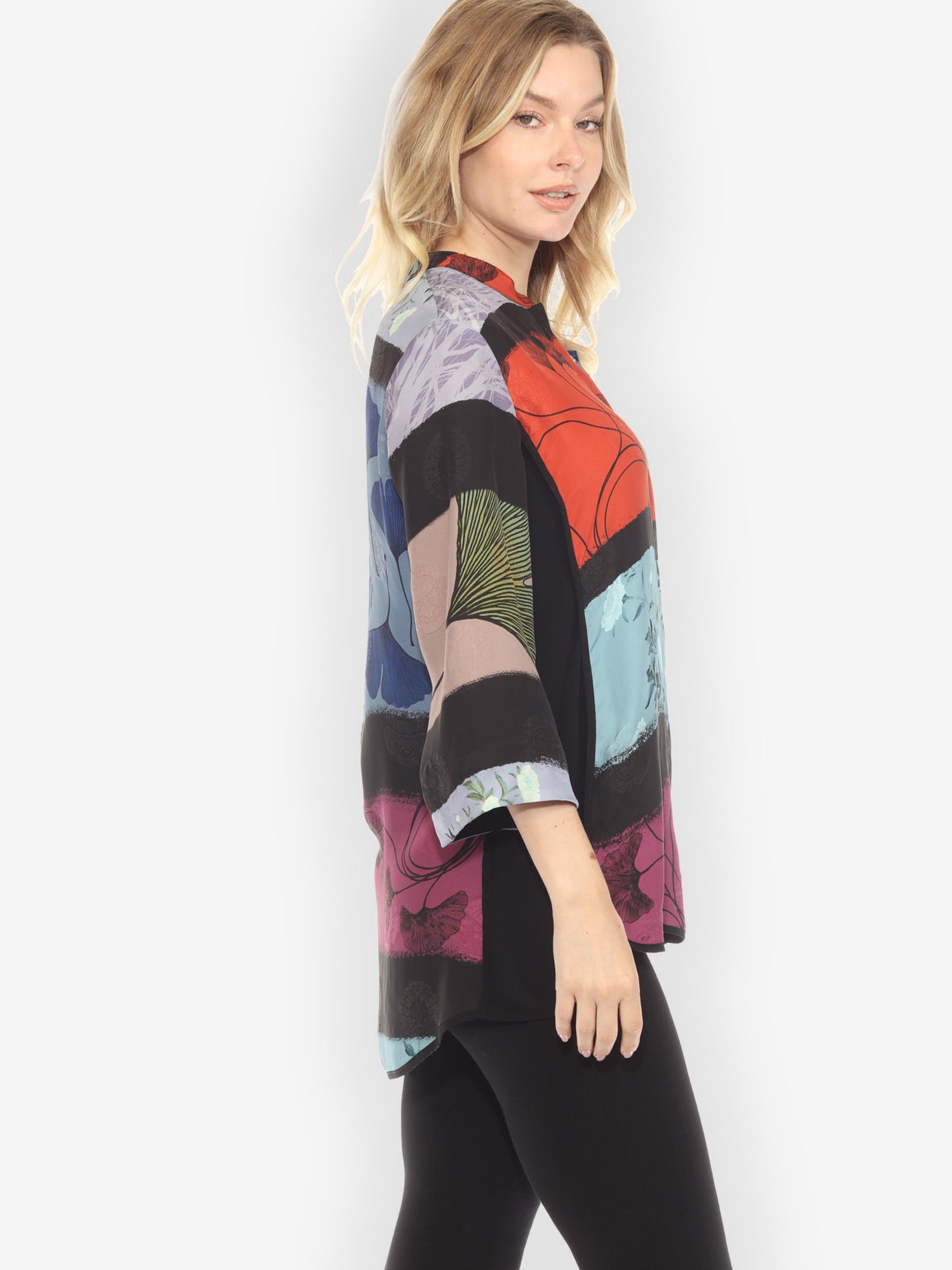 Tummy Tuck Shirt Gingko Leaves Cheerful Tummy Tuck Silk Shirt