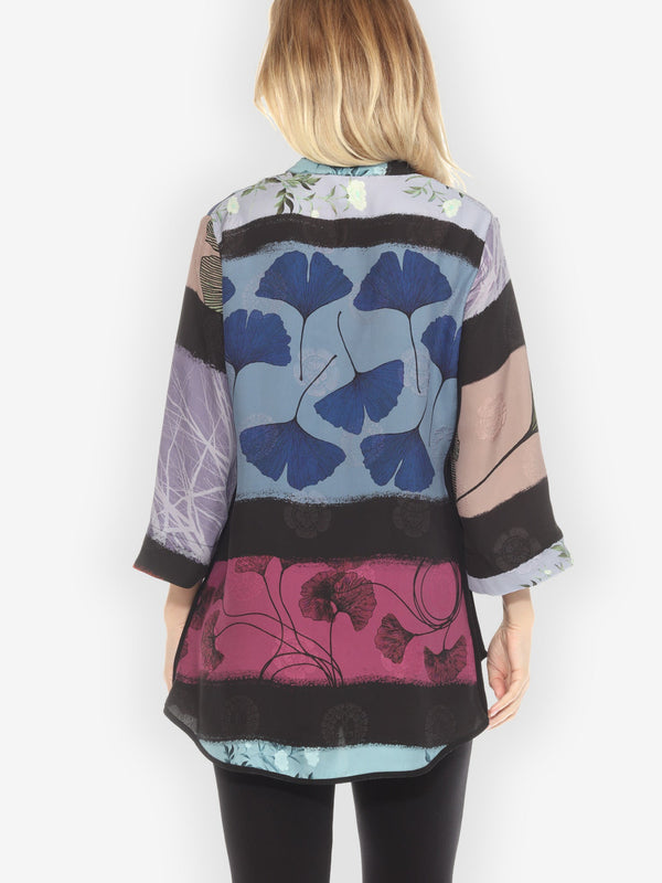 Gingko Leaves Cheerful Tummy Tuck Silk Shirt