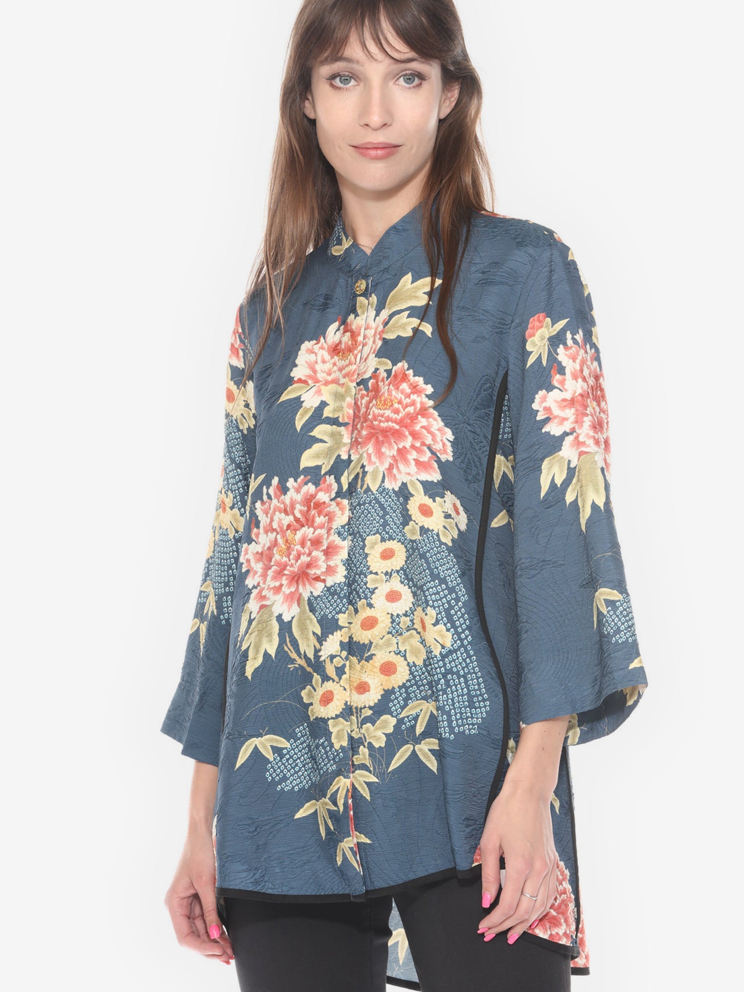 Jackets Indigo Shibori Flowers Tummy Tuck Shirt