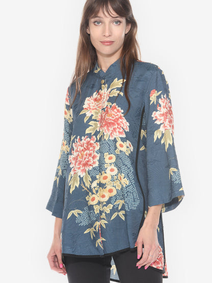 Jackets Indigo Shibori Flowers Tummy Tuck Shirt