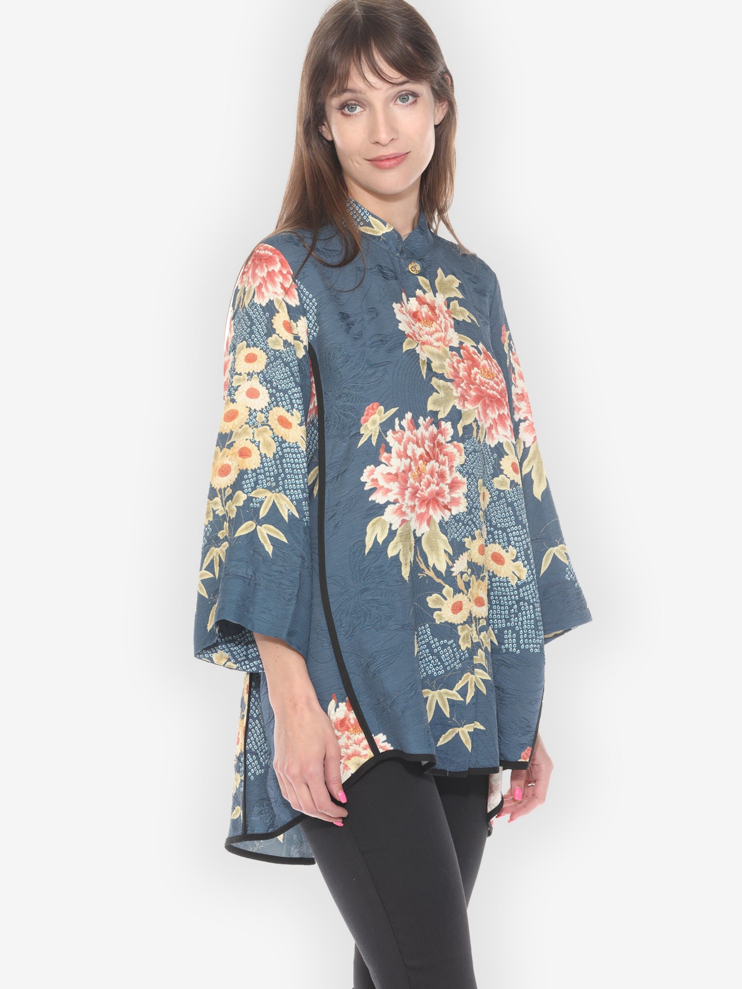 Jackets Indigo Shibori Flowers Tummy Tuck Shirt