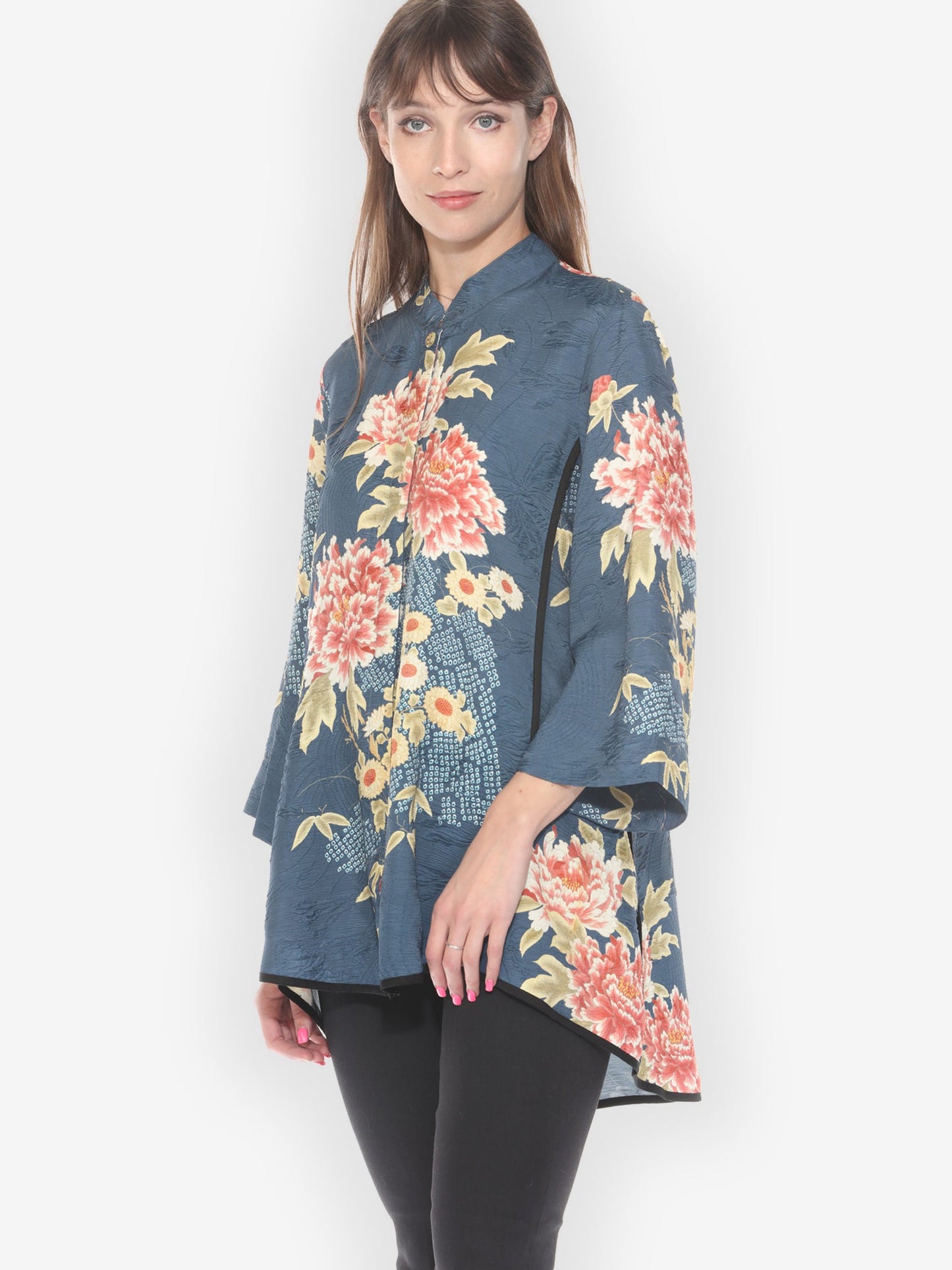 Jackets Indigo Shibori Flowers Tummy Tuck Shirt