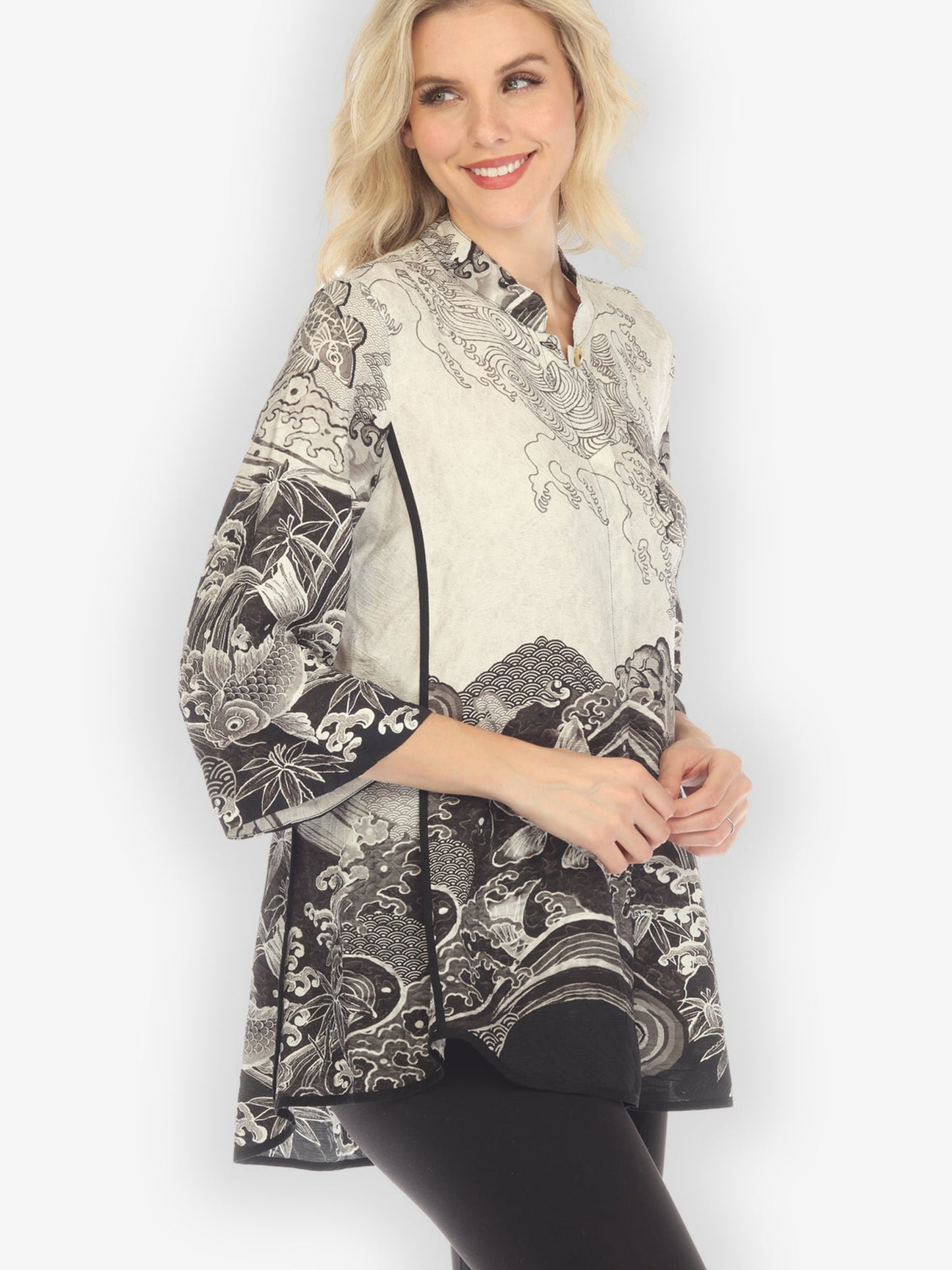 Jackets Koi Black White Tummy Tuck Shirt