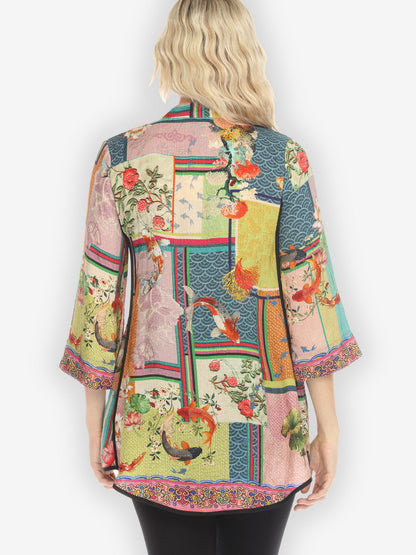 Jackets Koi Fish Block Pattern Tummy Tuck Shirt