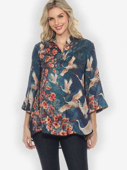 Jackets Sakura and Cranes Tummy Tuck Shirt