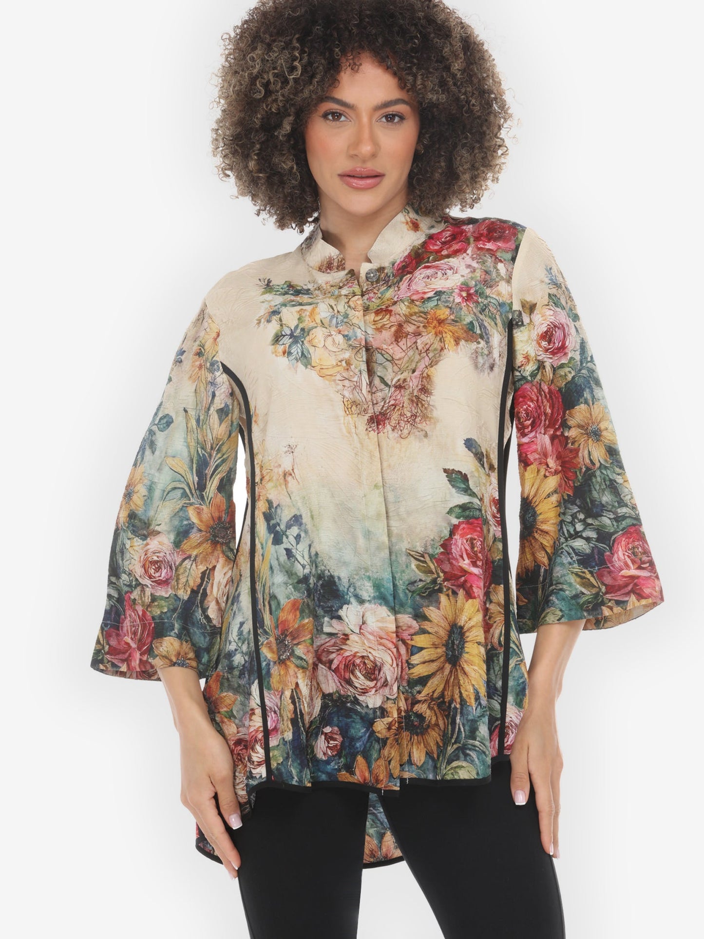 Vintage Floral Art Tummy Tuck Shirt