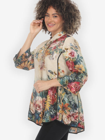 Vintage Floral Art Tummy Tuck Shirt