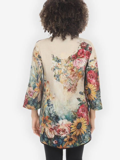 Vintage Floral Art Tummy Tuck Shirt