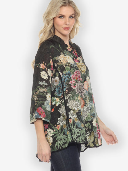 Jackets Vintage Flowers in Black Tummy Tuck Shirt