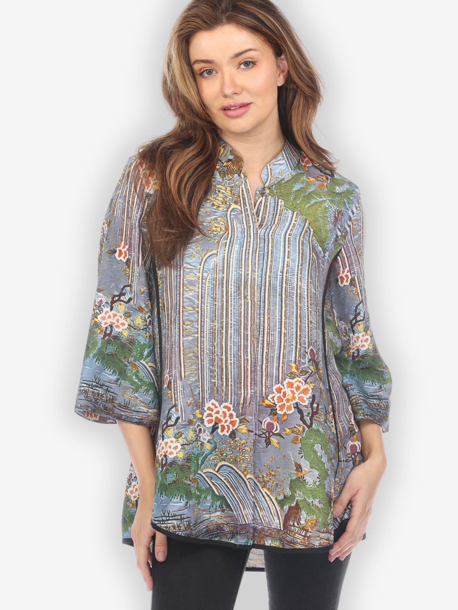Jackets Waterfall and Flowers Tummy Tuck Shirt