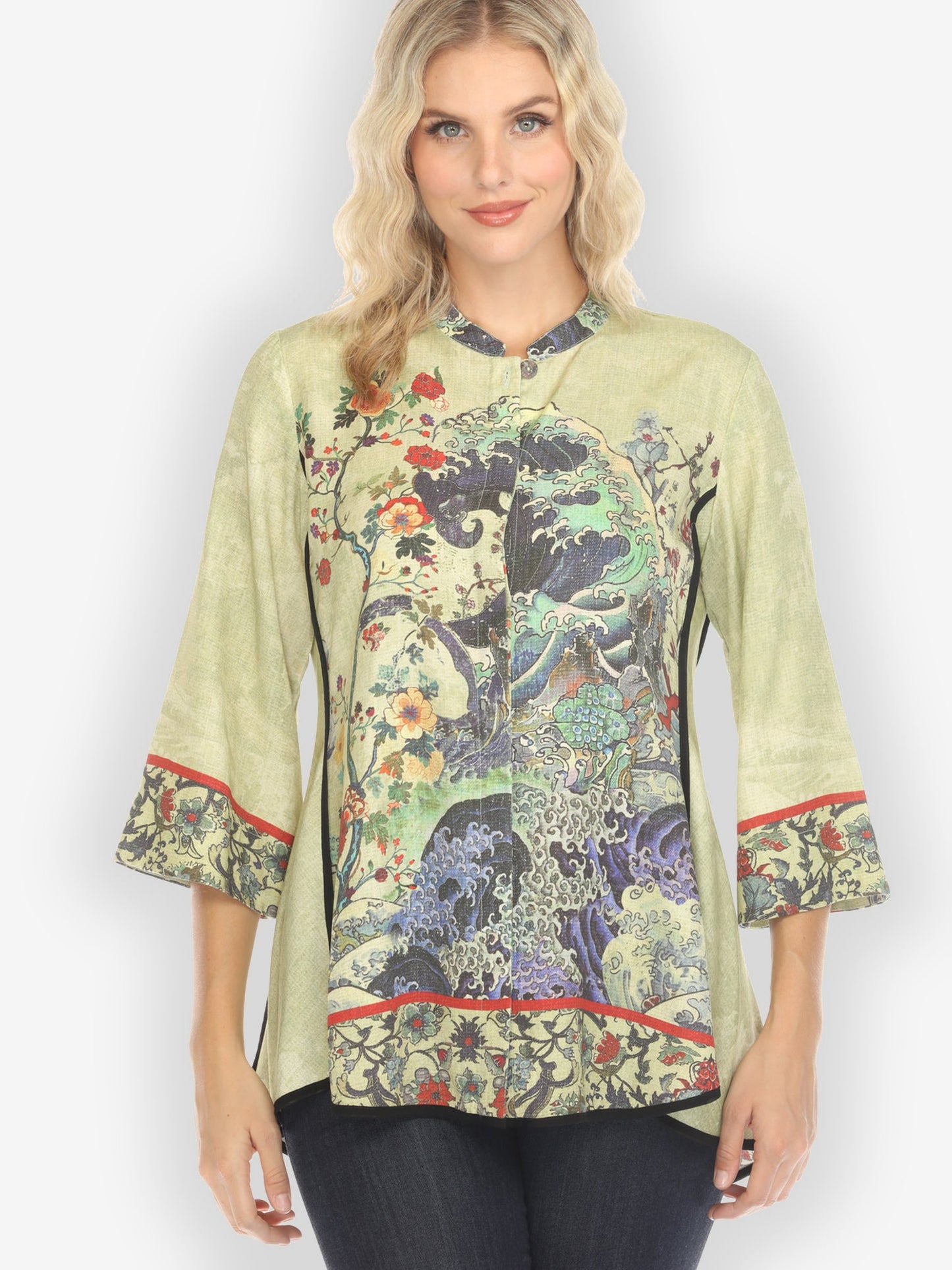 Jackets Waves Art Tencel in Cream Tummy Tuck Shirt