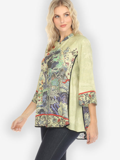 Jackets Waves Art Tencel in Cream Tummy Tuck Shirt