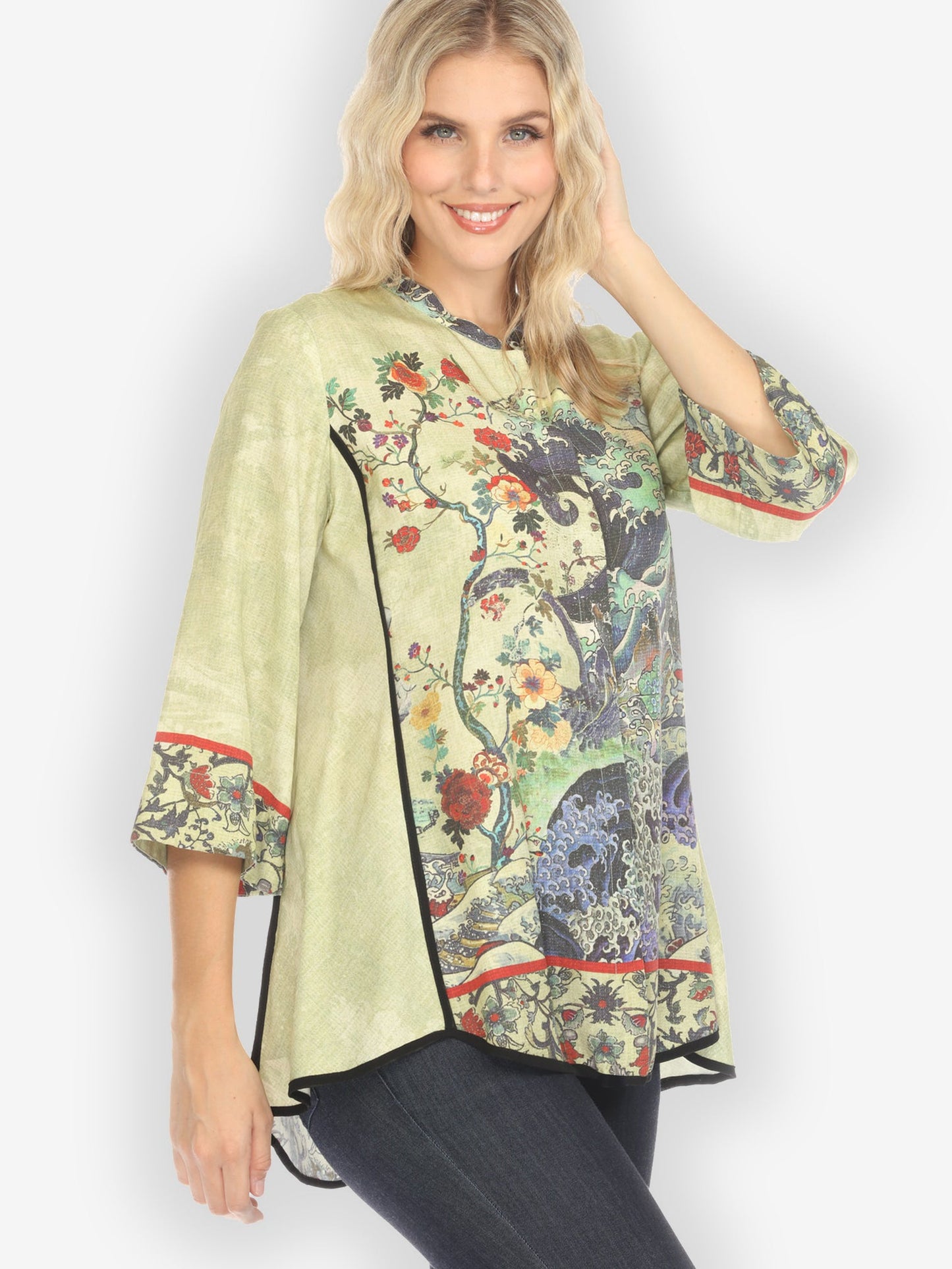 Jackets Waves Art Tencel in Cream Tummy Tuck Shirt