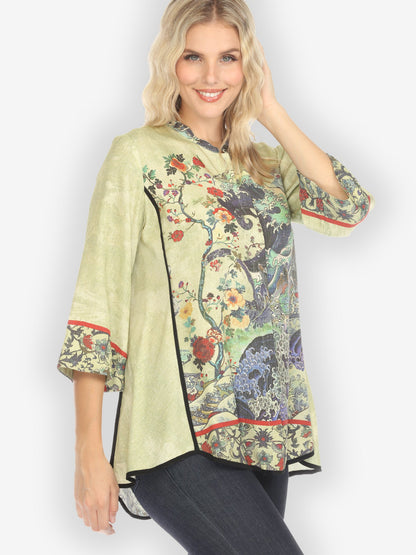 Jackets Waves Art Tencel in Cream Tummy Tuck Shirt