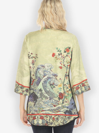 Jackets Waves Art Tencel in Cream Tummy Tuck Shirt