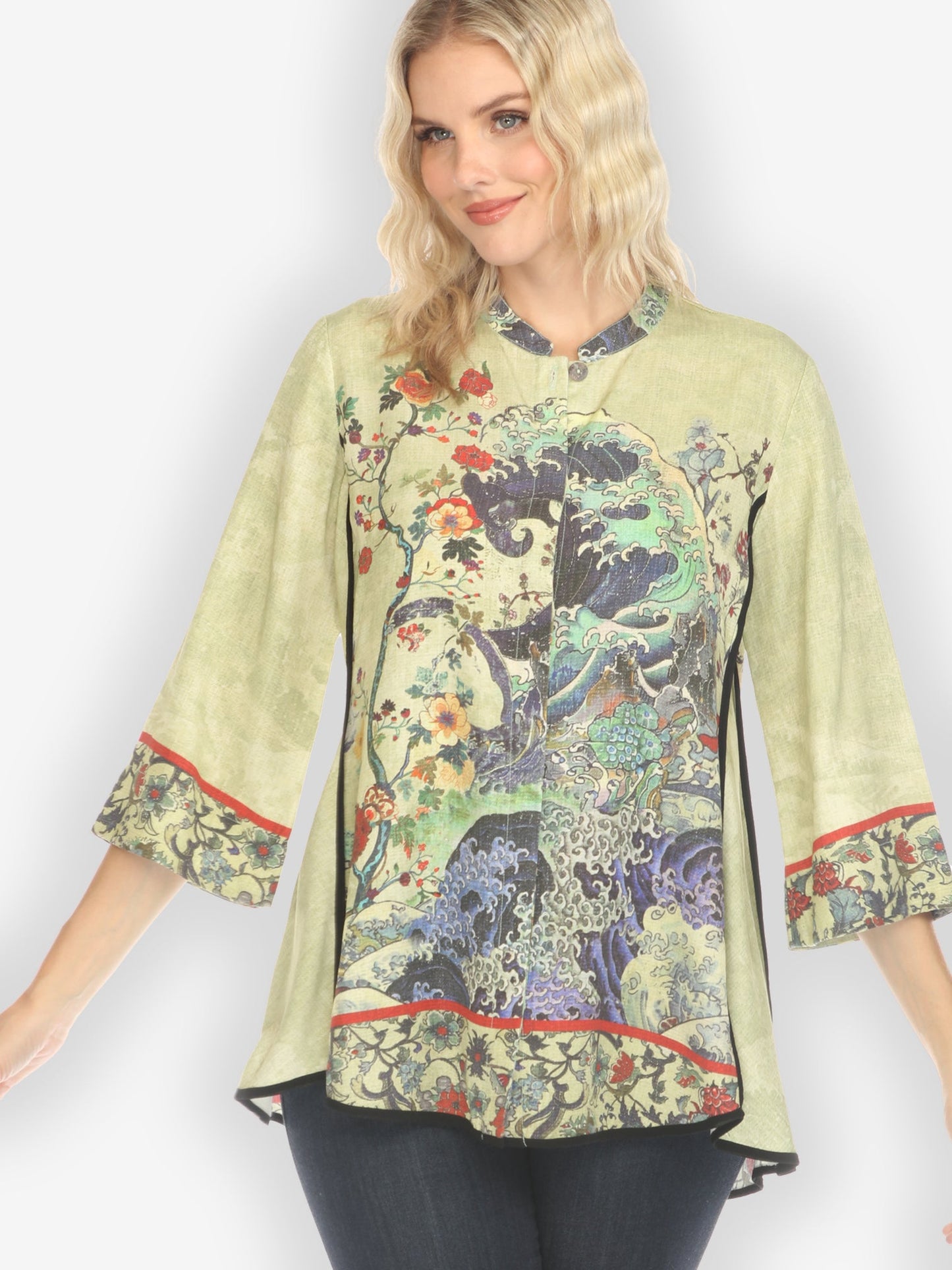 Jackets Waves Art Tencel in Cream Tummy Tuck Shirt