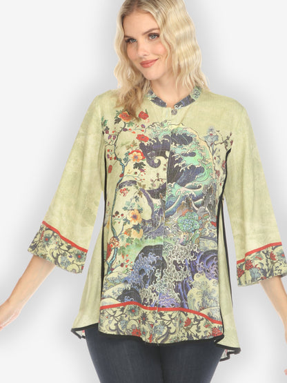 Jackets Waves Art Tencel in Cream Tummy Tuck Shirt