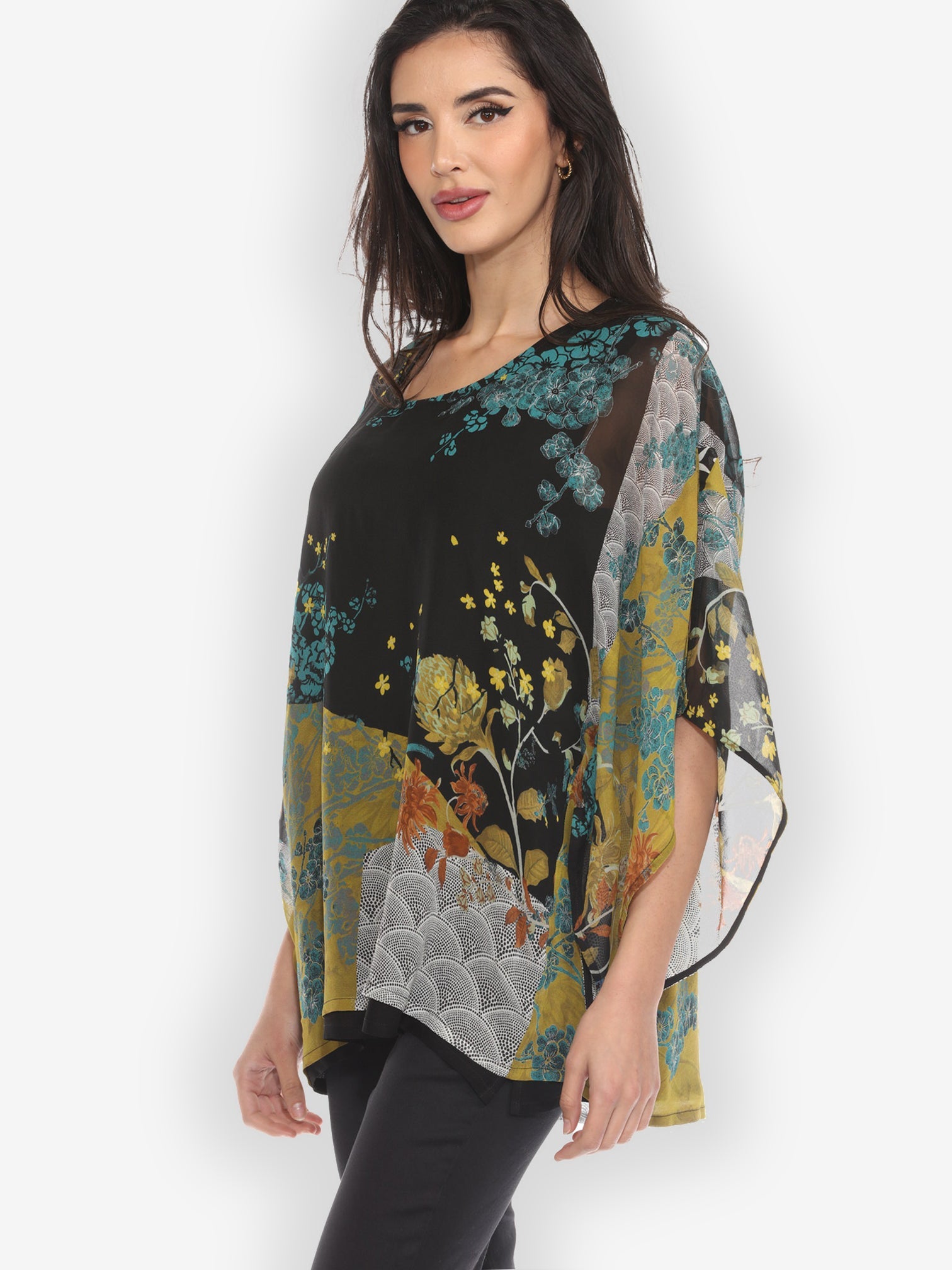 Double Layer Silk Pullover Top Bohemian Mixed Art Double Layer Silk Top