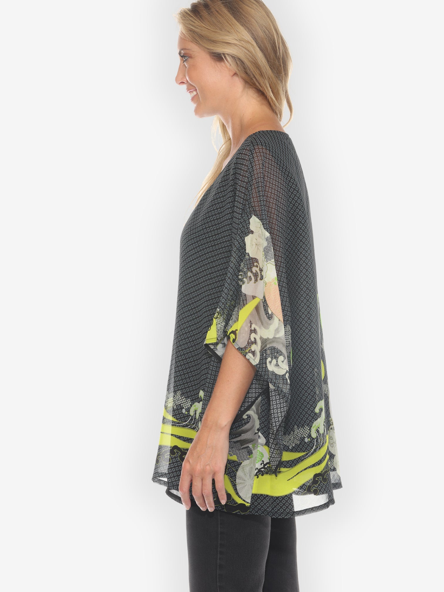 Round neck Tunic with lining Ocean Wave Royal Lime Tunic with lining