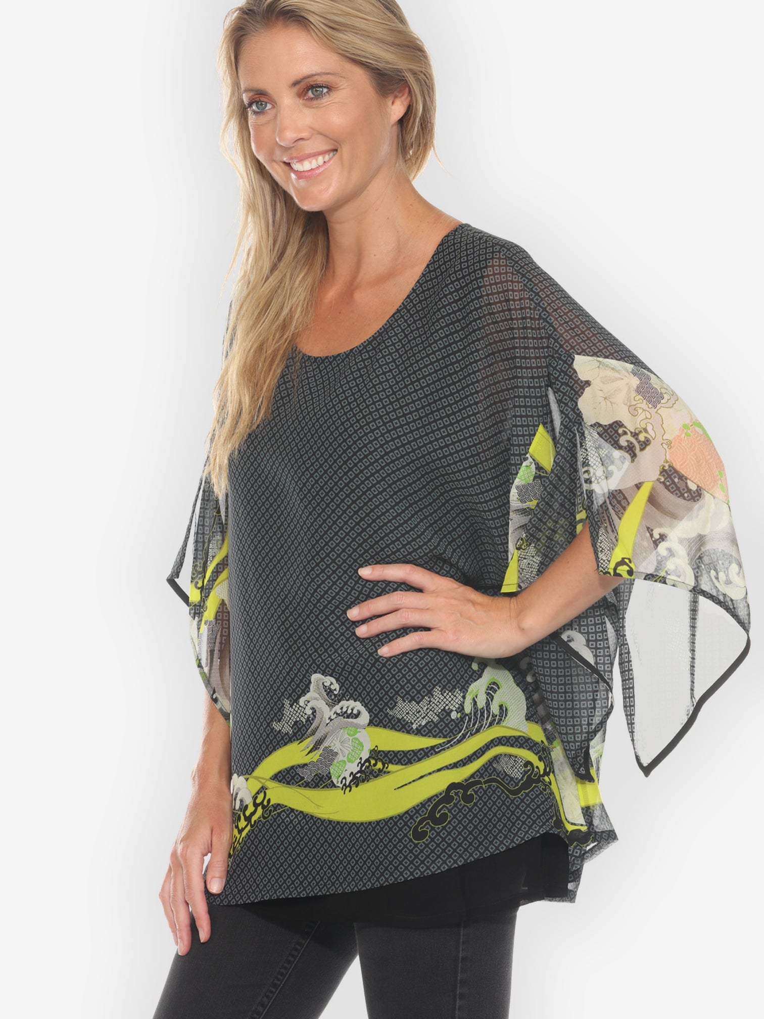 Round neck Tunic with lining Ocean Wave Royal Lime Tunic with lining