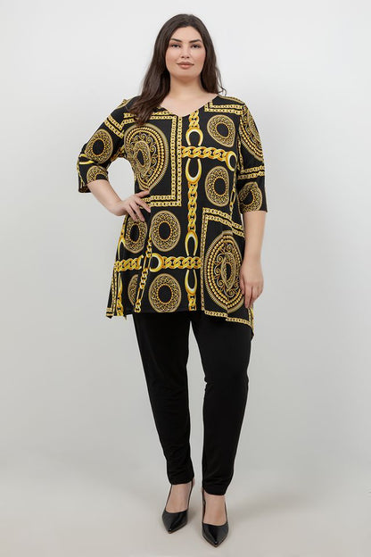 Tops Vikki Vi Jersey Black Chain Handkerchief Tunic