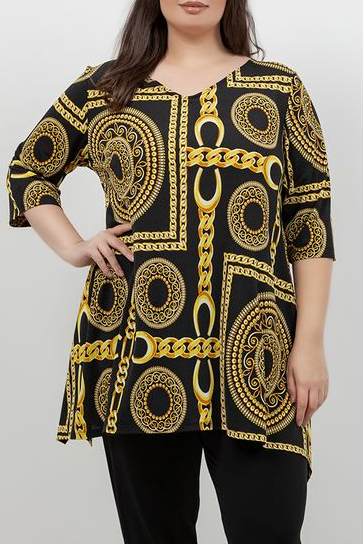 Tops Vikki Vi Jersey Black Chain Handkerchief Tunic