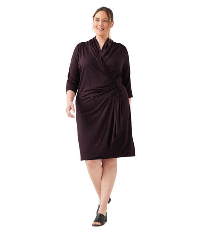 dress Plus Size 3/4 Sleeve Cascade Wrap Dress